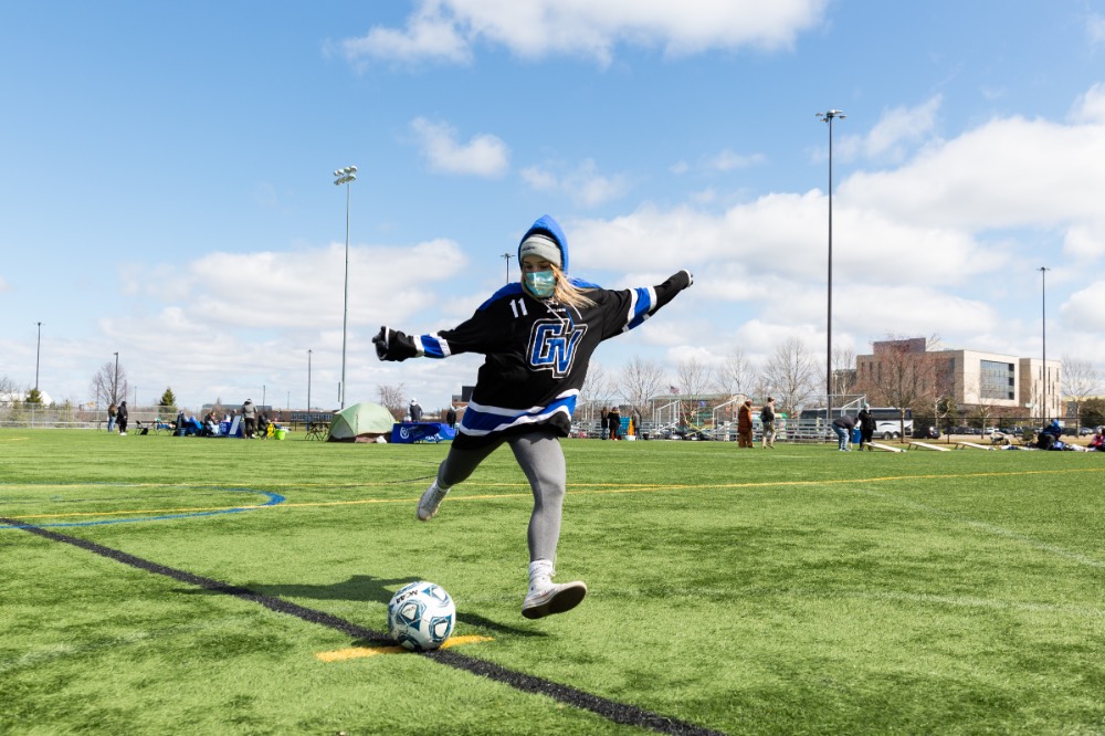 April Field Day 2021: kicking soccer ball